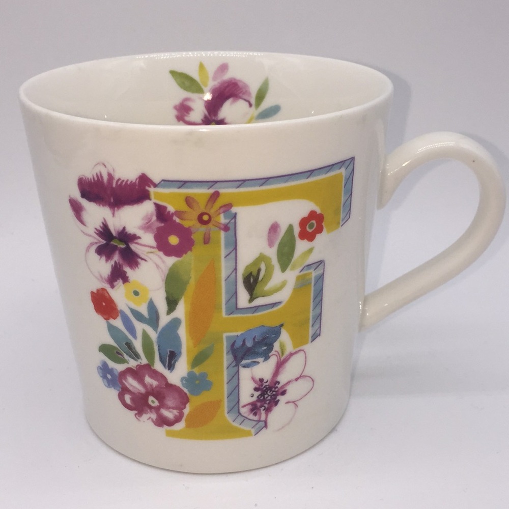 PC Letter F Initial Floral New Bone China Mug